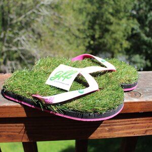 White & Pink Grass Flip Flops